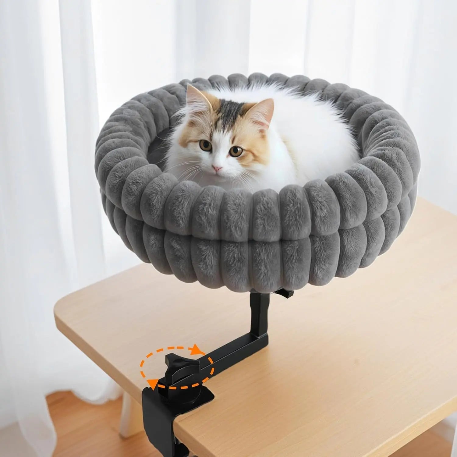 360° Cat Desk Bed – Rotating Adjustable Pet Nest with Soft Mat