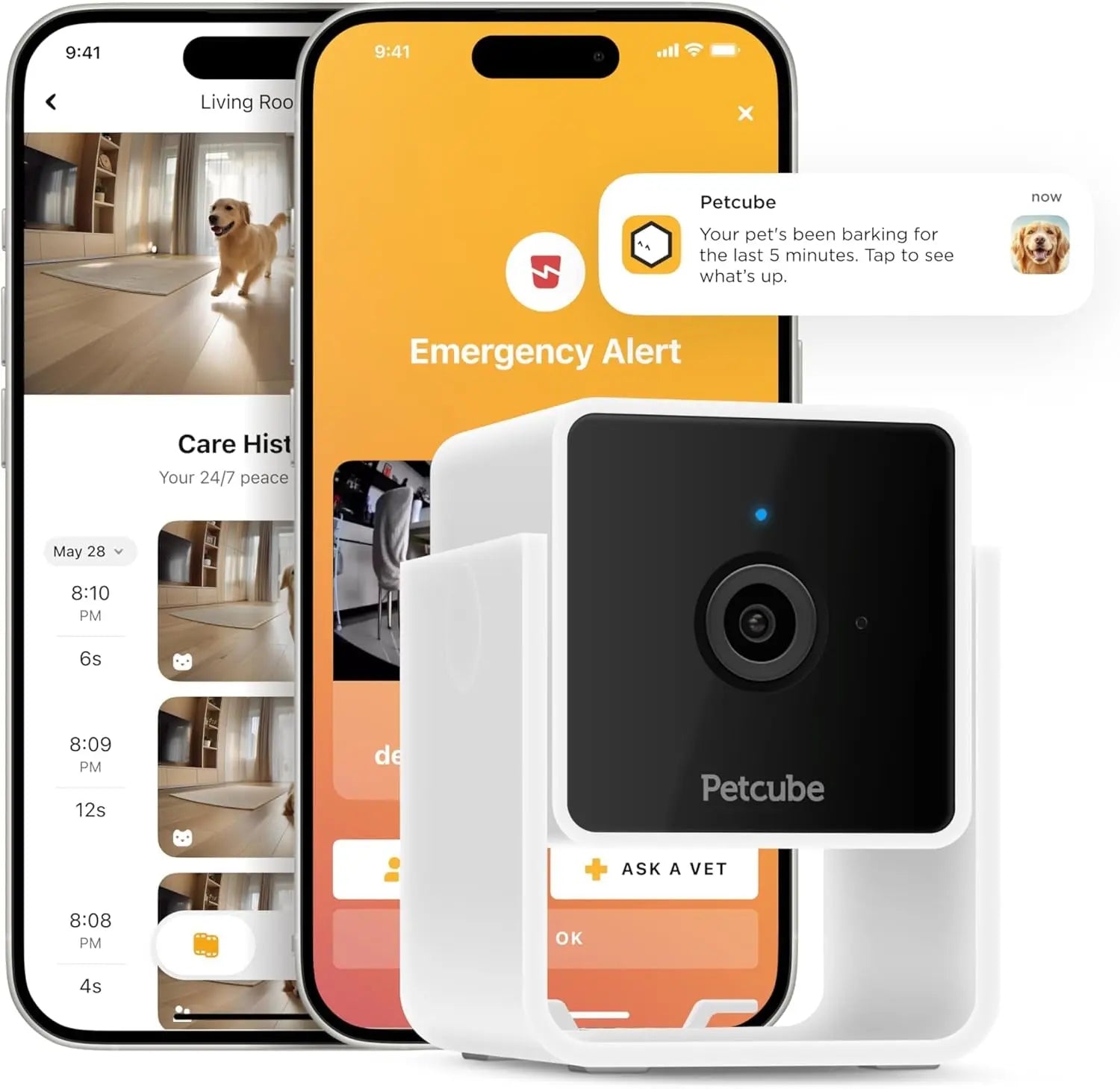 360° Pet Camera with App,1080P HD Video, Two-Way Audio, Night Vision & AI Alerts