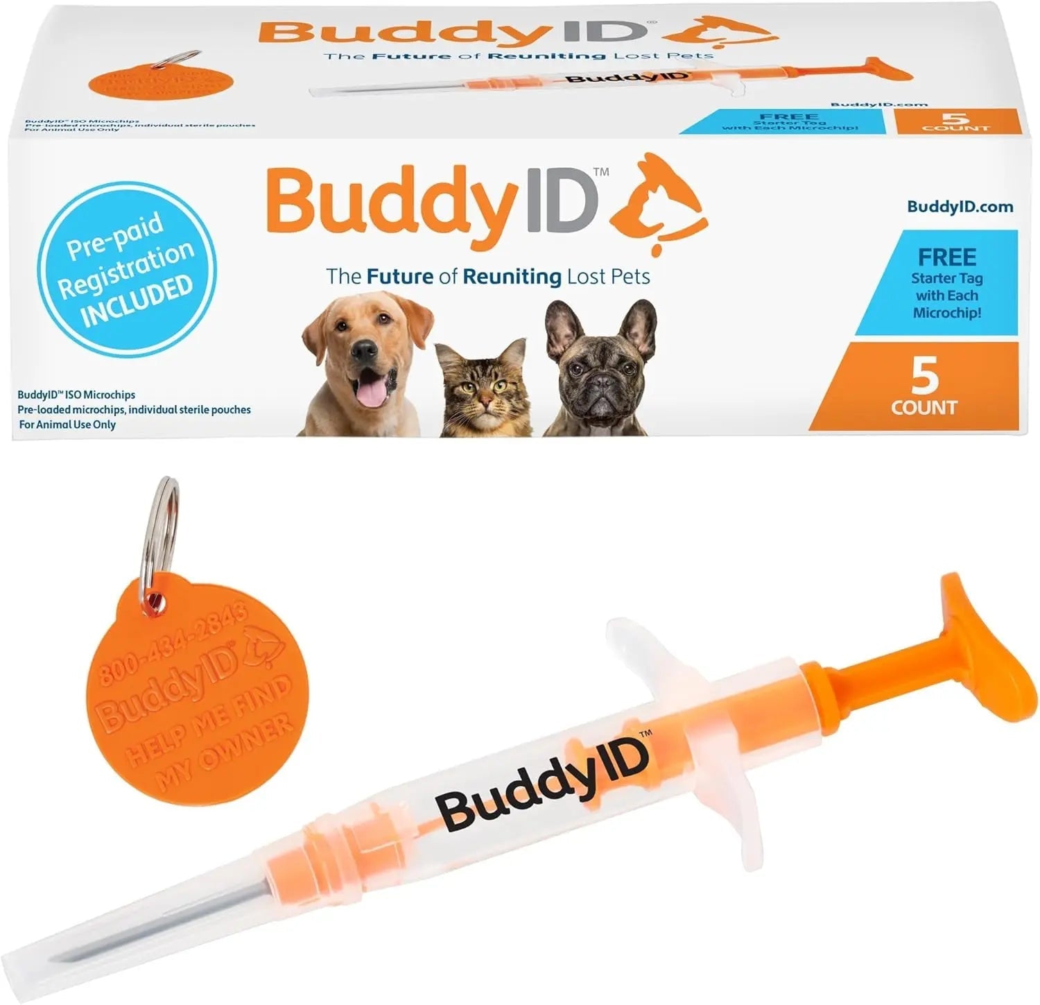 5 Pack ISO Pet Microchip + Lifetime Registration Universal Dog Cat ID Kit
