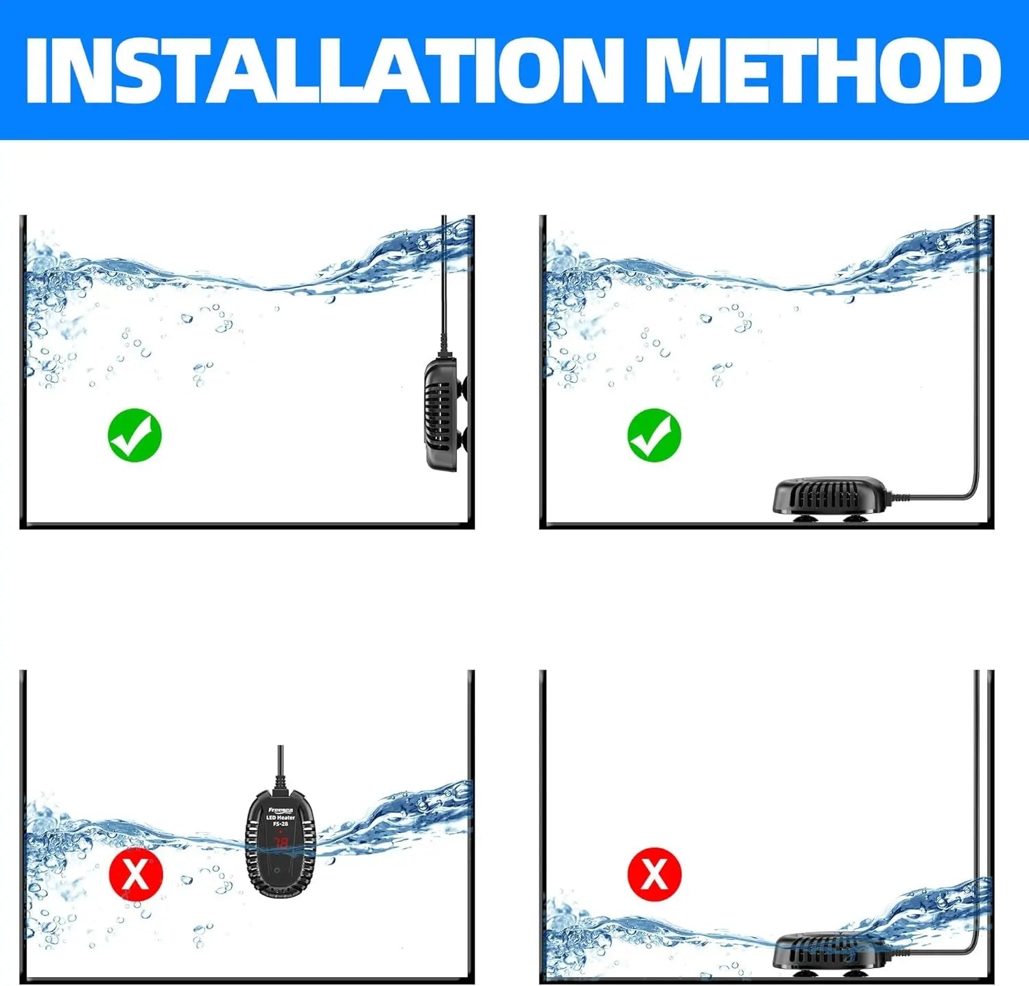 50W Submersible Aquarium Heater with External Temp Controller for Betta, Turtle, Fresh & Saltwater, 1-10 Gal