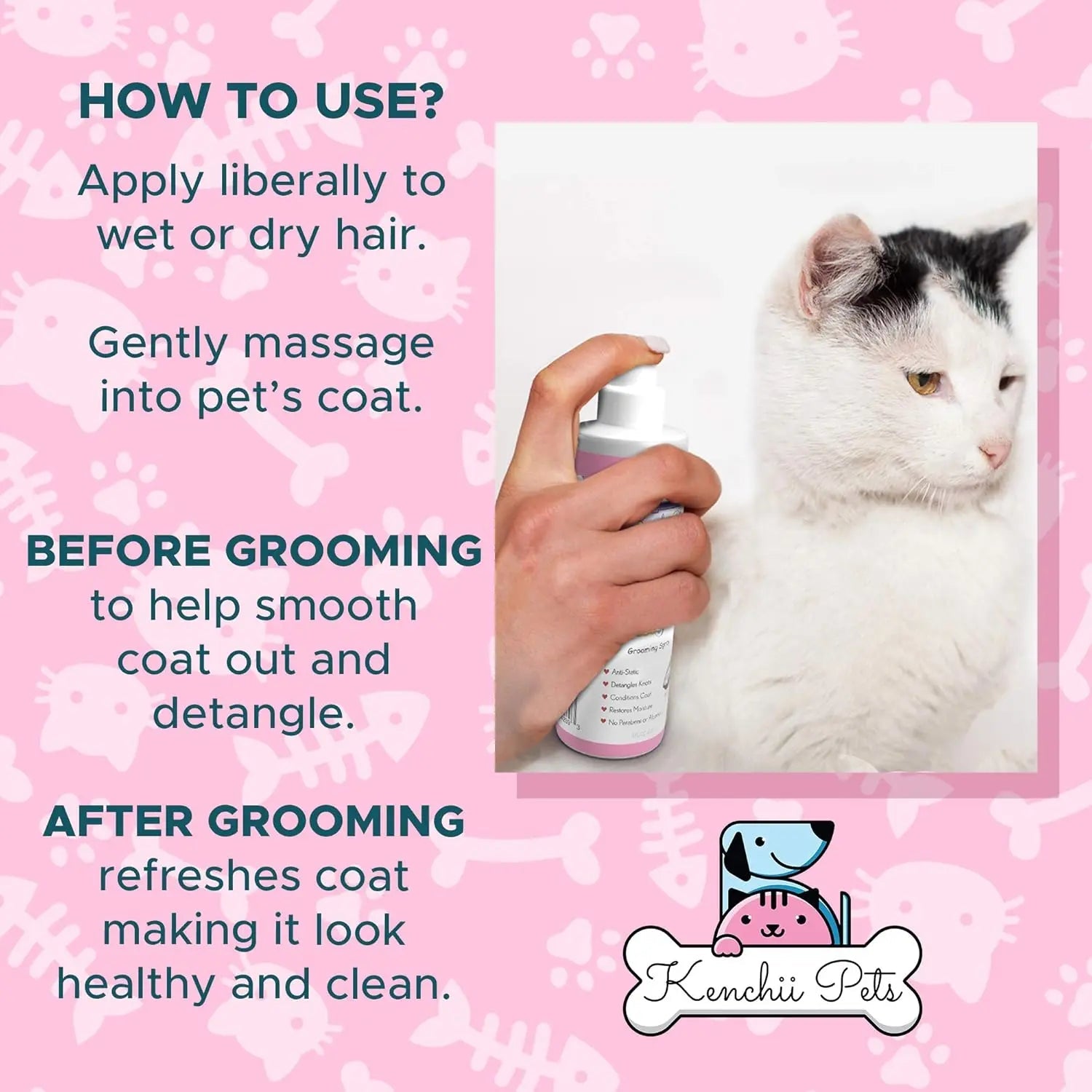 All-Natural Cat Detangler Spray, Moisturizing Coat Shine Conditioner for Kittens
