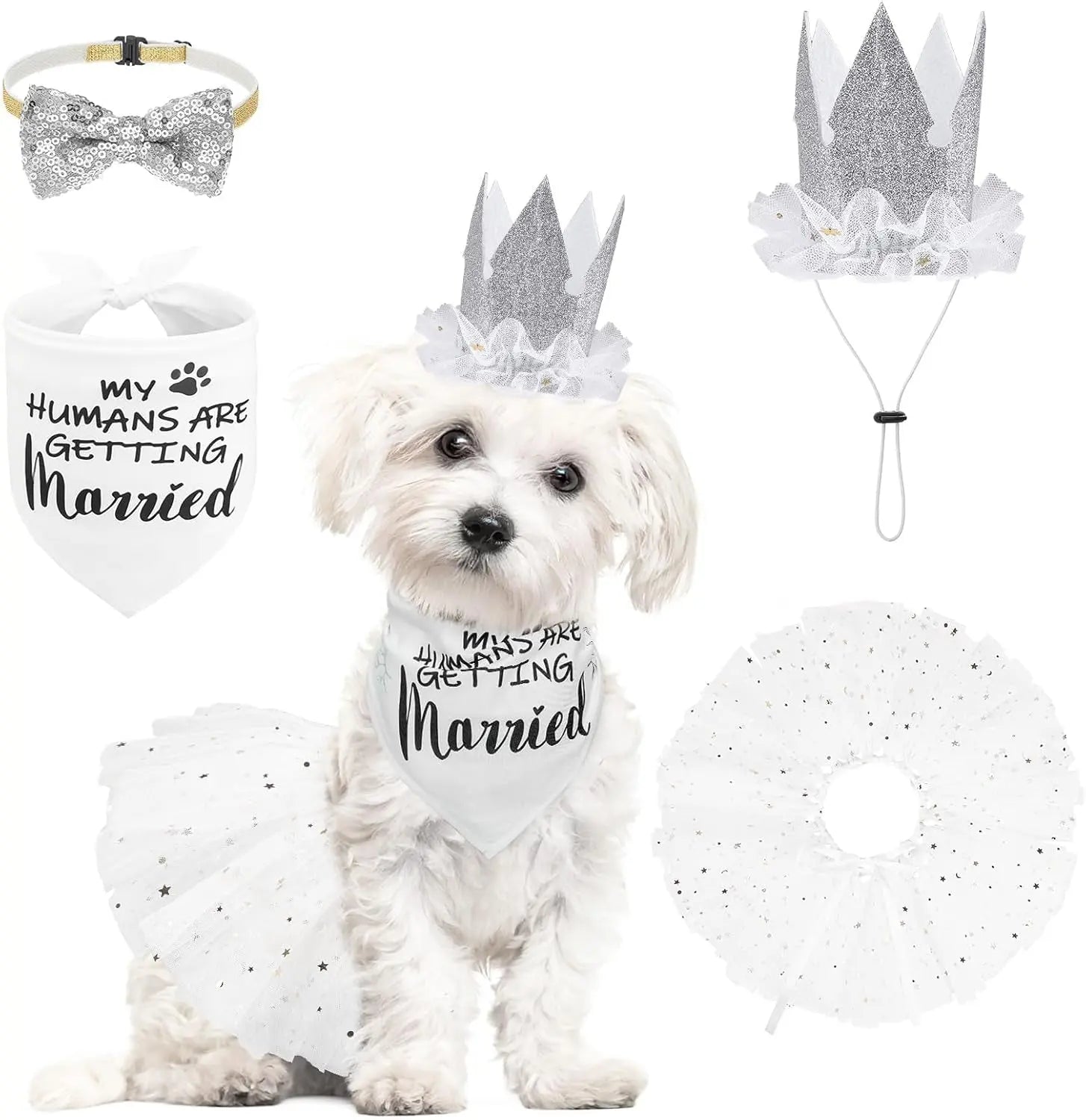 Birthday & Holiday Dog Costume Set with Tutu, Bandana & Hat, Holiday Outfit S–M