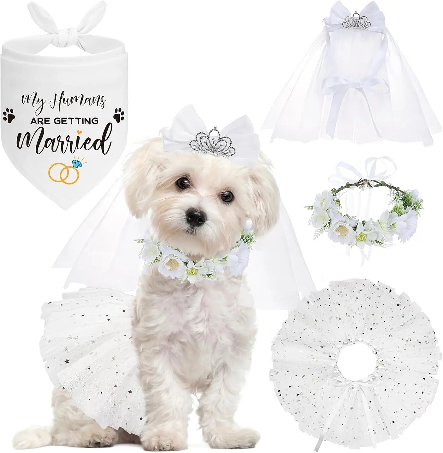 Birthday & Holiday Dog Costume Set with Tutu, Bandana & Hat, Holiday Outfit S–M