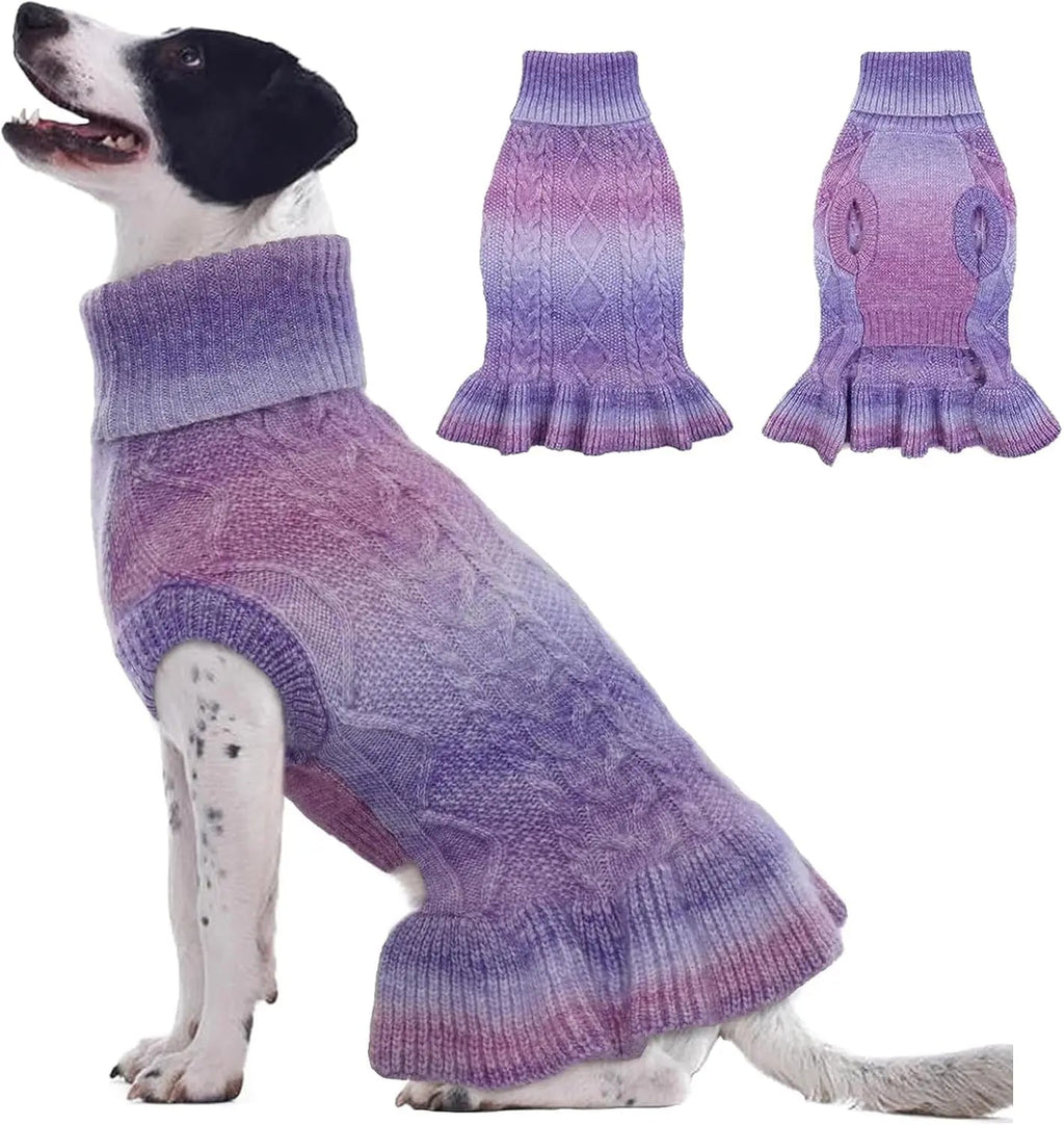 Cable Knit Dog Sweater Dress | Soft Turtleneck Warm Pet Pullover (XS–XL)