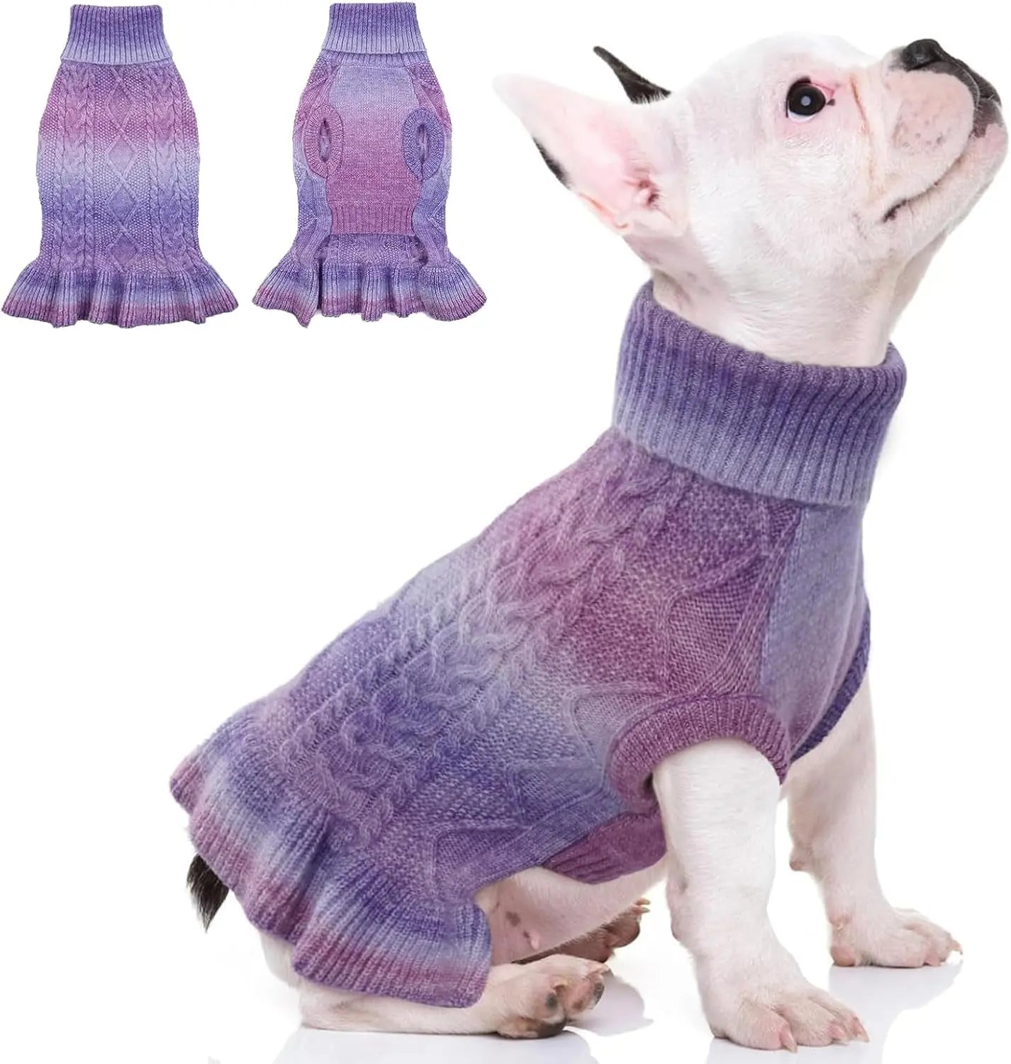 Cable Knit Dog Sweater Dress | Soft Turtleneck Warm Pet Pullover (XS–XL)