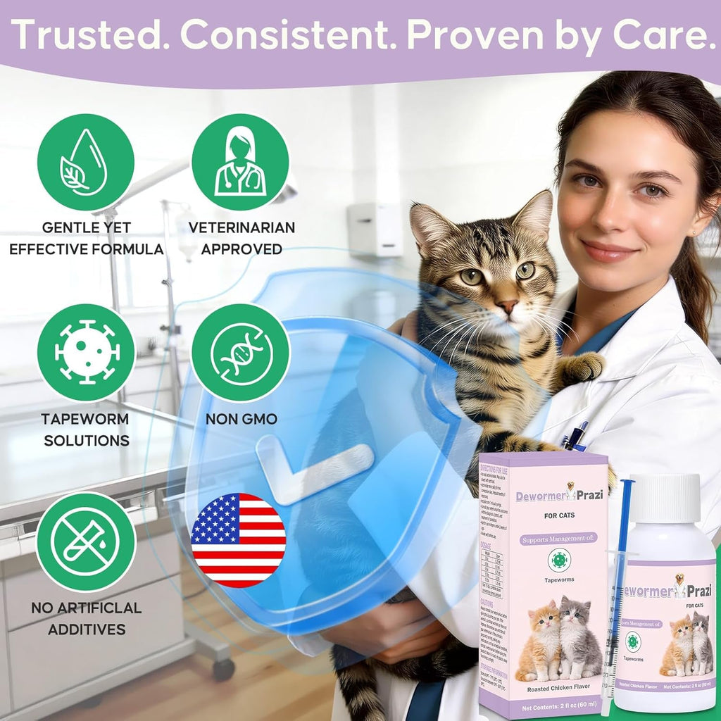 Cat Tapeworm Treatment Liquid 60ml Fast Absorption Kitten Safe Dropper