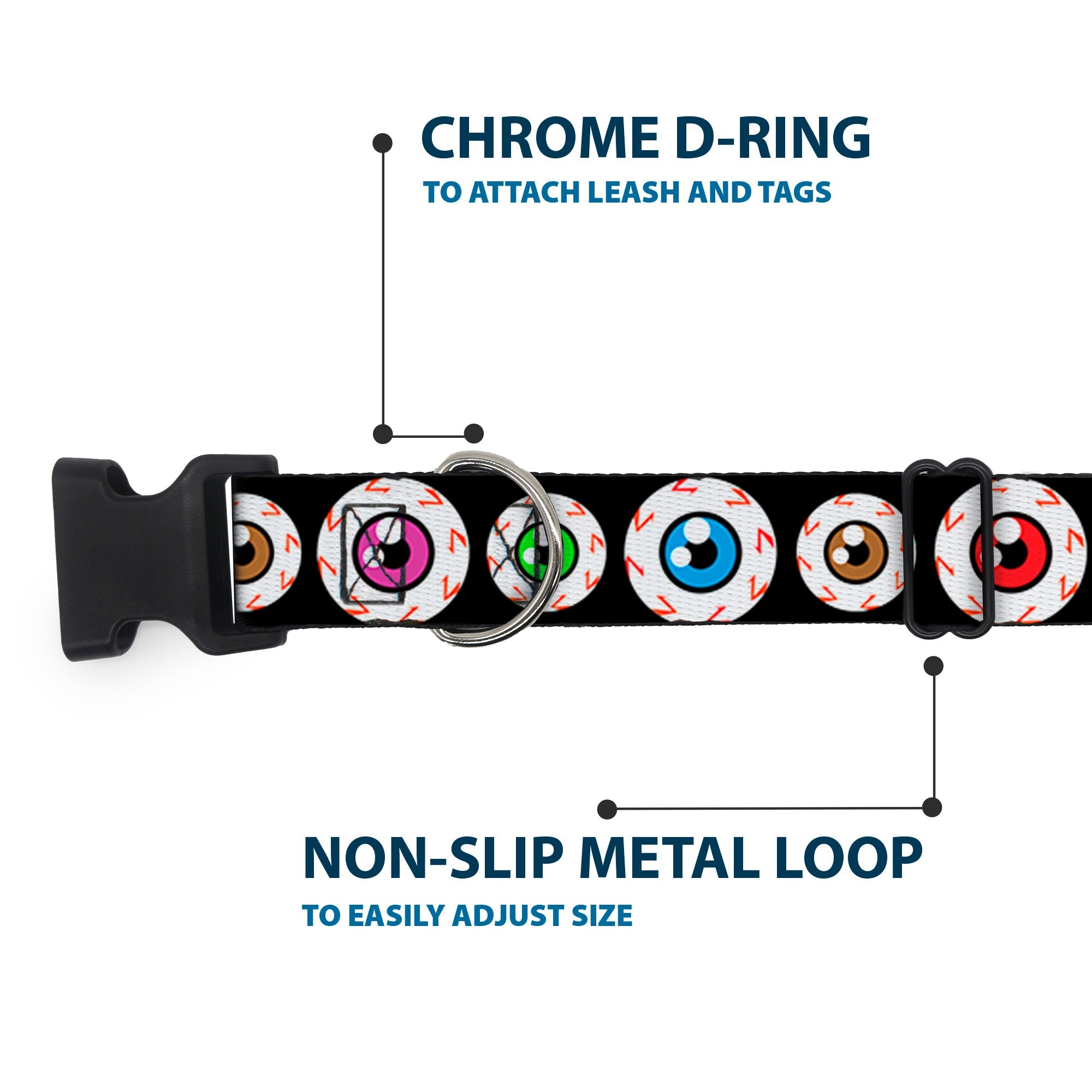 Plastic Clip Collar - Eyeballs Black/Multi Color
