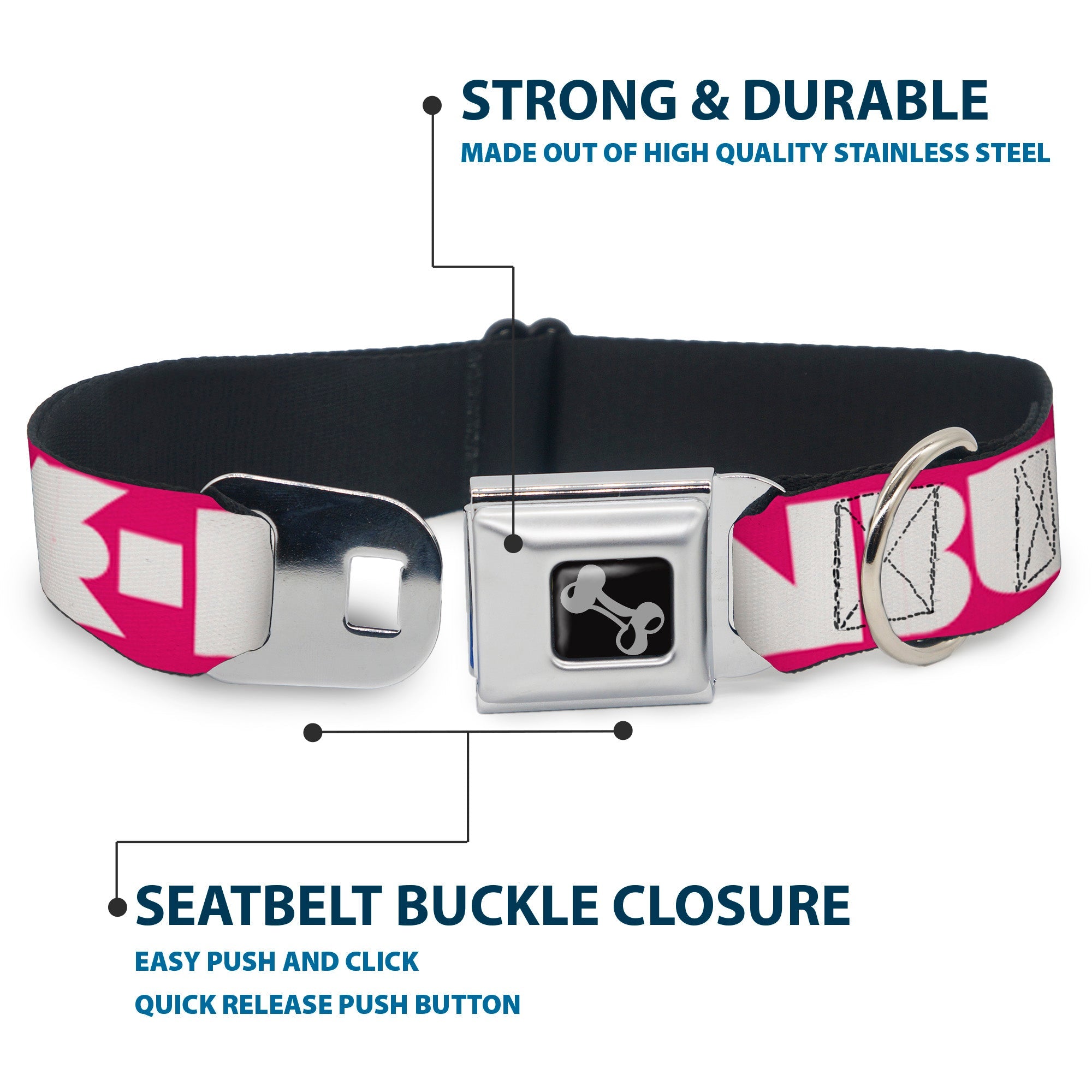 Dog Bone Seatbelt Buckle Collar - BUCKLE-DOWN Shapes Hot Pink/White