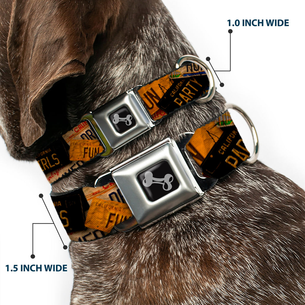 Dog Bone Seatbelt Buckle Collar - Cali License Plates Stacked Vintage