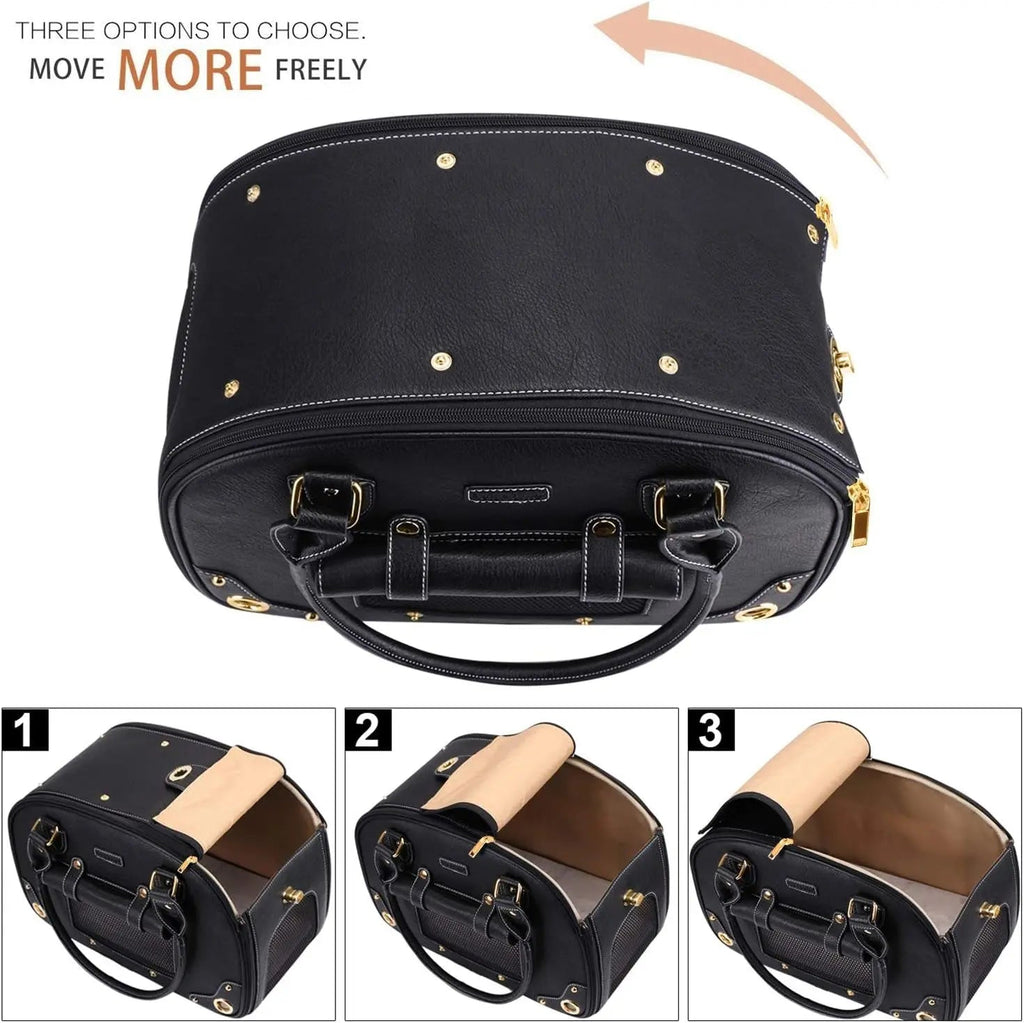 Dog Carrier Purse – Waterproof PU Leather Pet Travel Bag with Roof, for Small Dogs & Cats