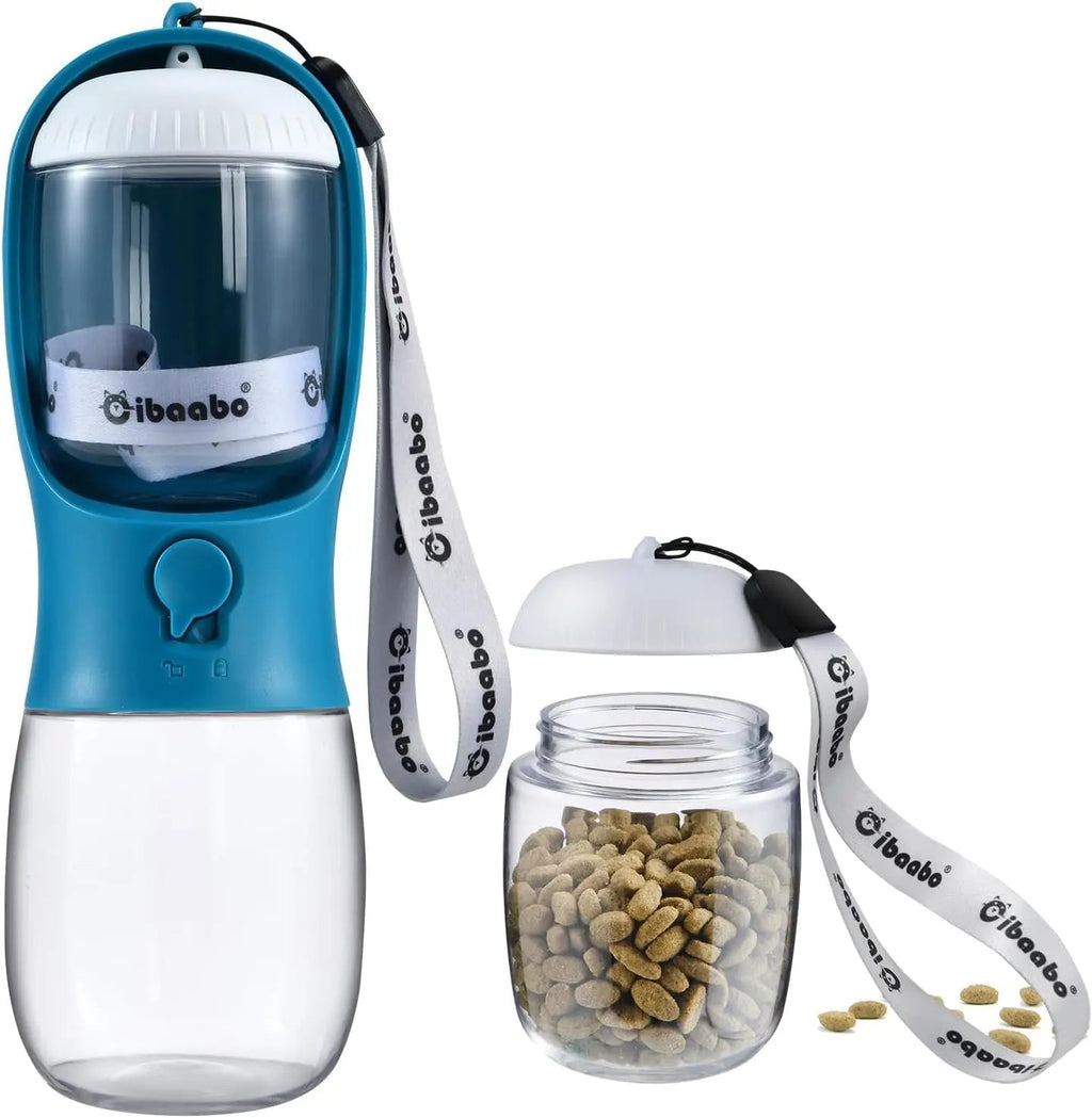 Dog Water & Food Bottle Portable 2in1 Dispenser Filter Leak Proof Travel Hiking