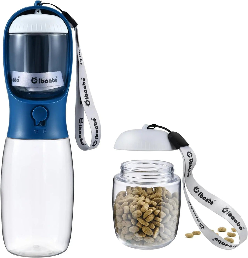 Dog Water & Food Bottle Portable 2in1 Dispenser Filter Leak Proof Travel Hiking