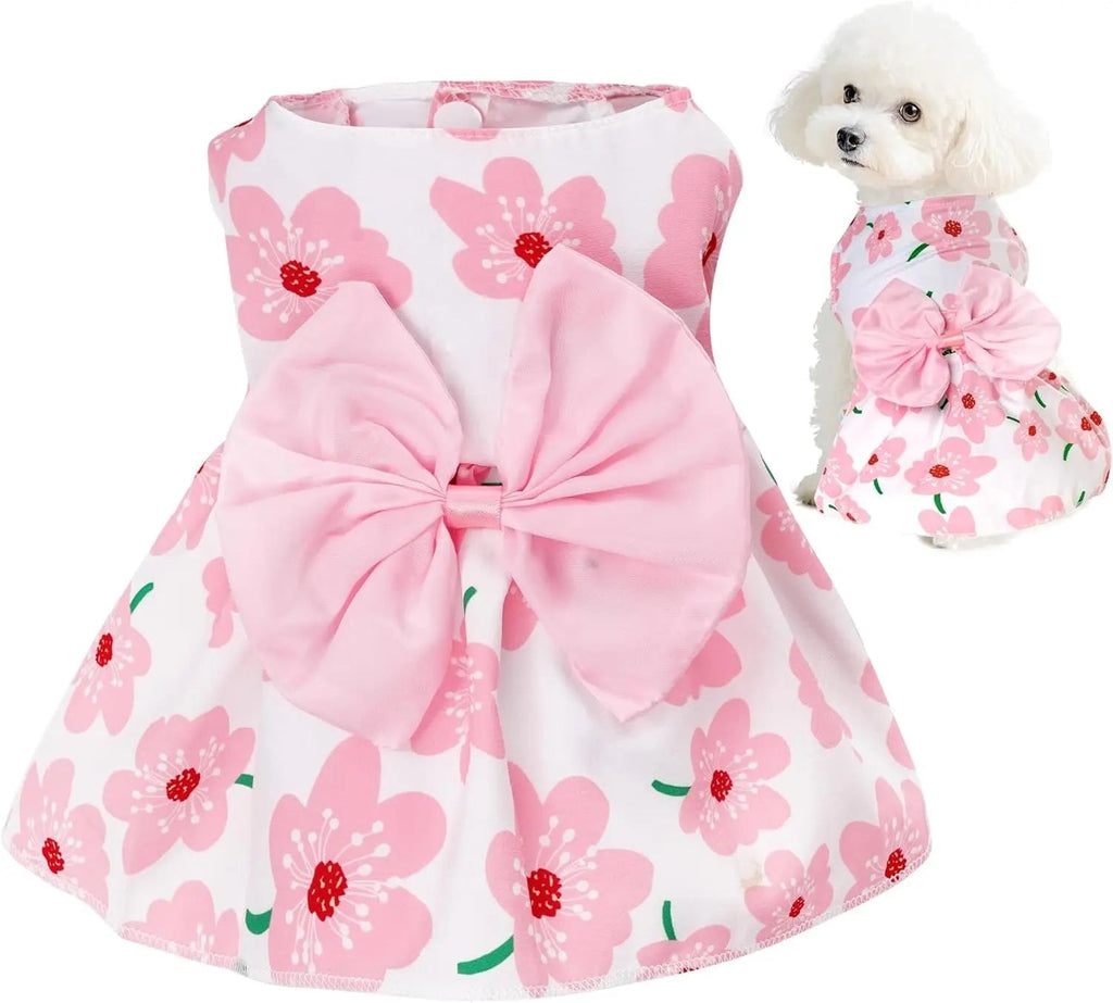 Floral Dog Dress Summer Breathable Cotton Puppy Small Dog Cat Outfit Cute