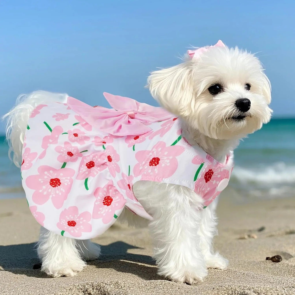 Floral Dog Dress Summer Breathable Cotton Puppy Small Dog Cat Outfit Cute