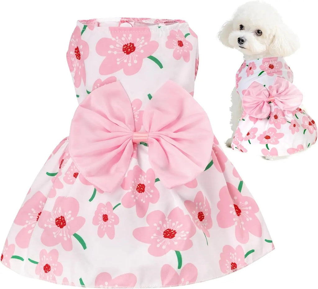 Floral Dog Dress Summer Breathable Cotton Puppy Small Dog Cat Outfit Cute
