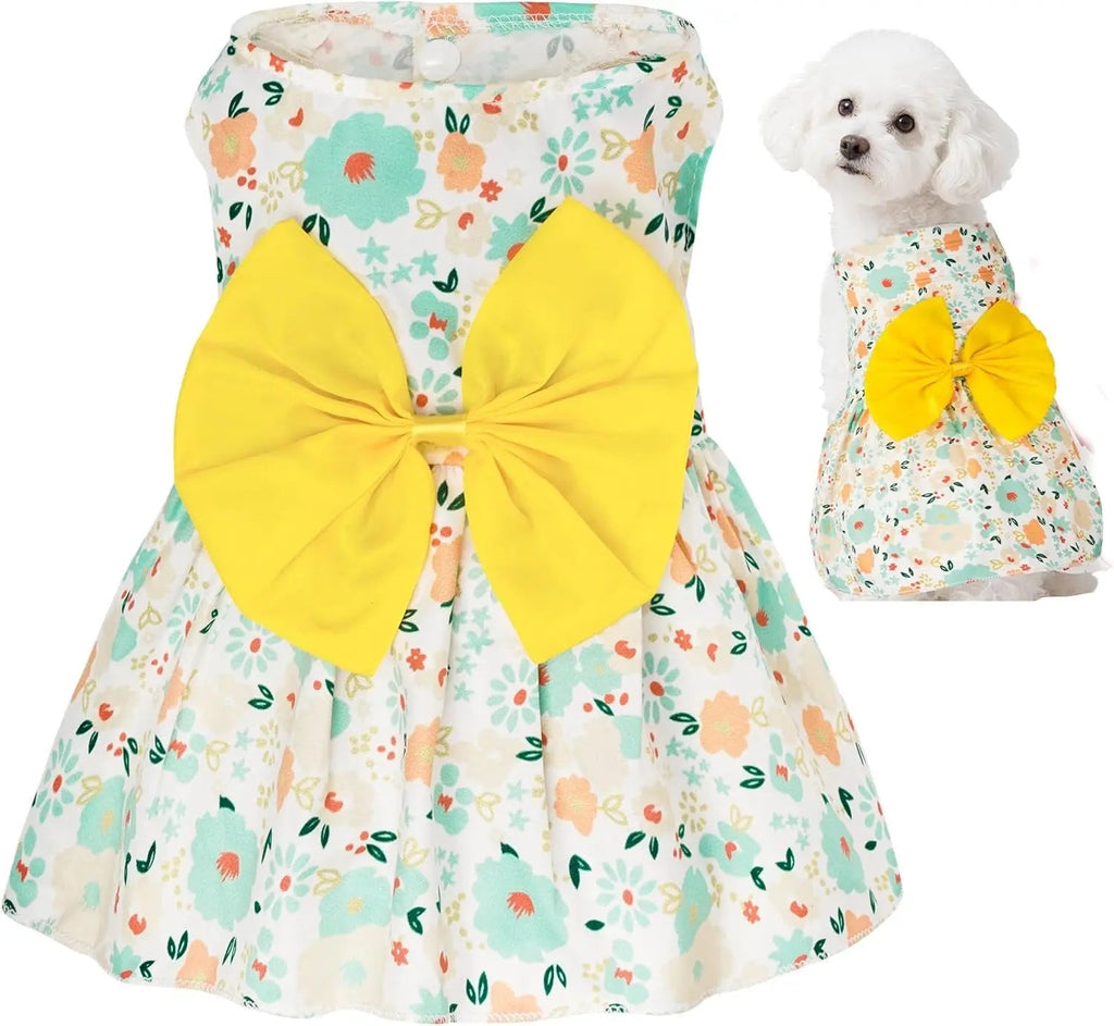 Floral Dog Dress Summer Breathable Cotton Puppy Small Dog Cat Outfit Cute