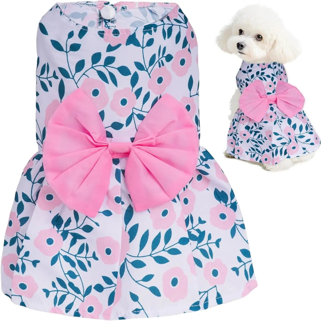 Floral Dog Dress Summer Breathable Cotton Puppy Small Dog Cat Outfit Cute