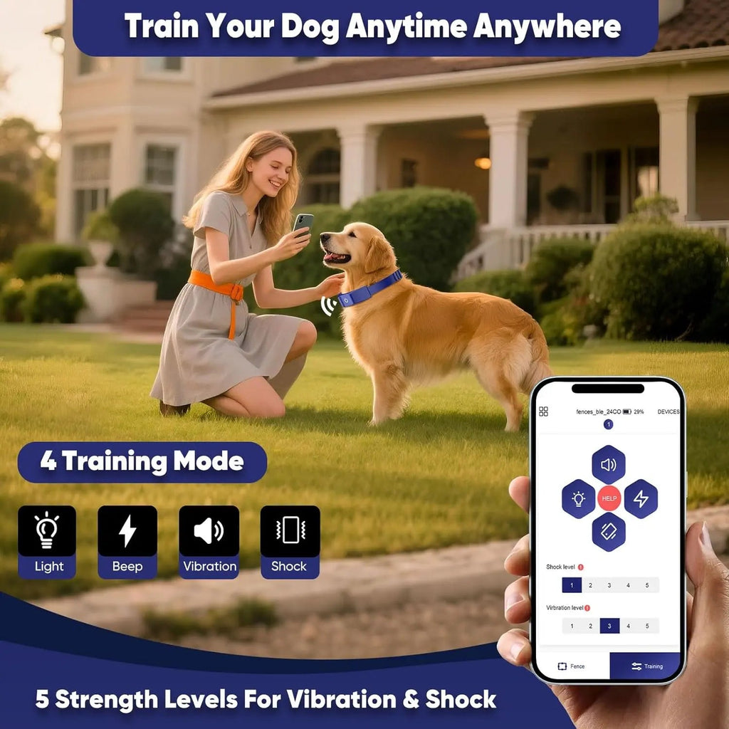 GPS Wireless Dog Fence Smart App Control Training Collar Adjustable Waterproof