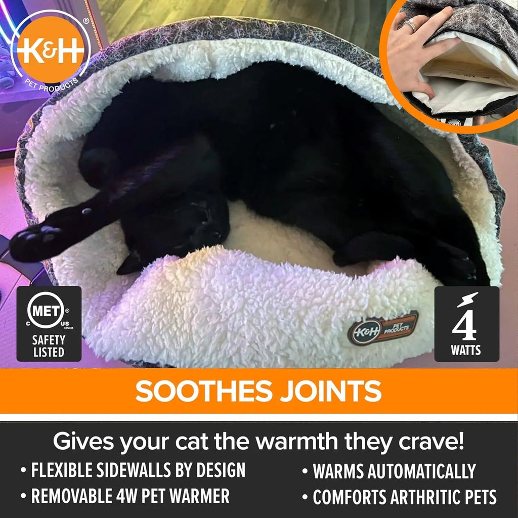 Heated Cat Bed with Removable Warmer, Soft Snuggle Cup, Washable, 14x18