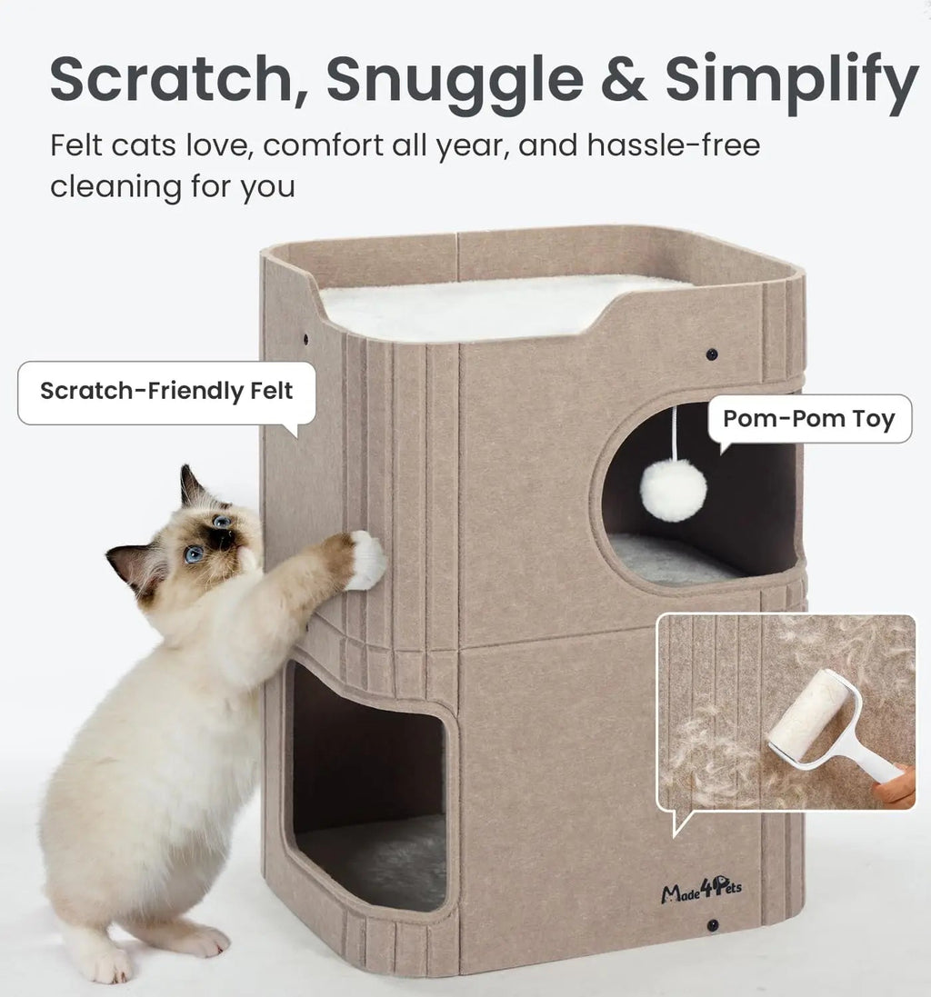 Made4Pets 2-Story Indoor Cat House Cube Bed Tunnel Condo