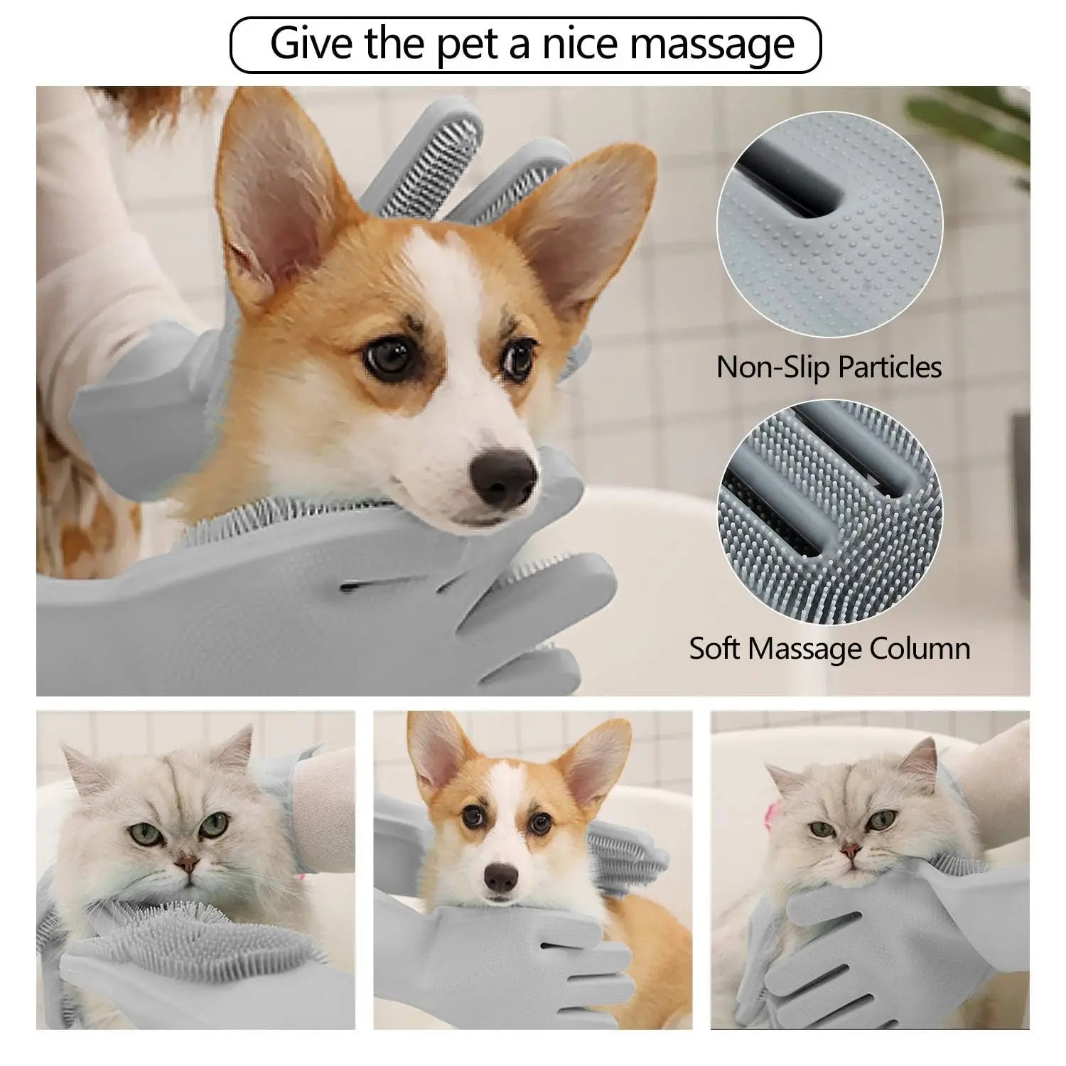 Pet Grooming Gloves – 5-Finger Deshedding & Bathing Brush Mitt for Dogs & Cats