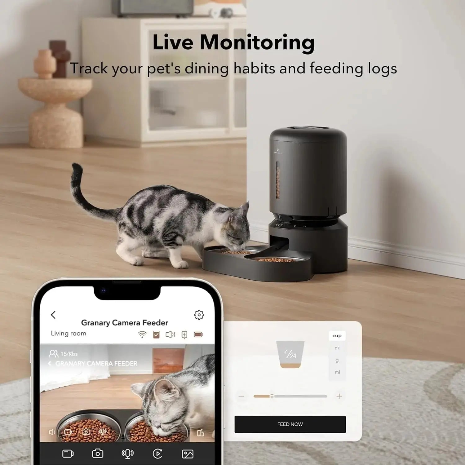 Premium 5L Smart Auto Cat Feeder with HD Camera & 2-Way Audio for Dogs & Cats