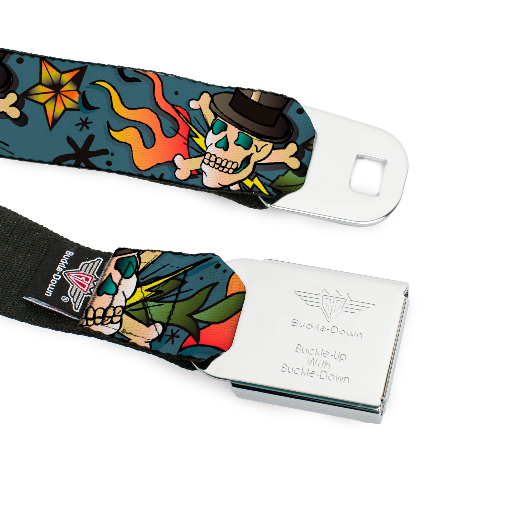 BD Wings Logo CLOSE-UP Full Color Black Silver Seatbelt Belt - Death or Glory CLOSE-UP Gray Webbing