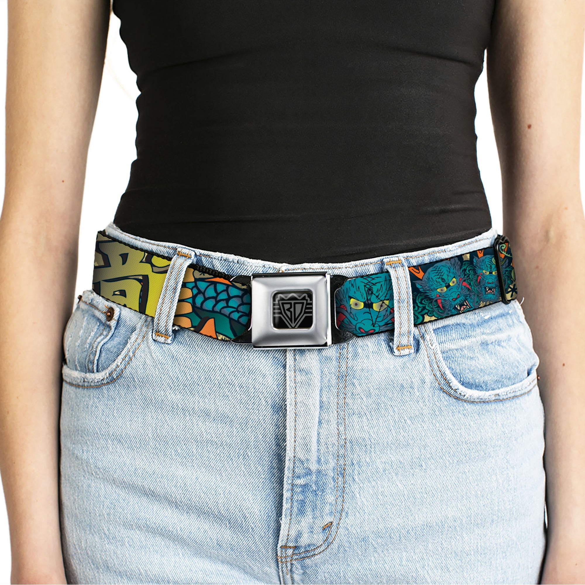 BD Wings Logo CLOSE-UP Full Color Black Silver Seatbelt Belt - Honor Tan Webbing