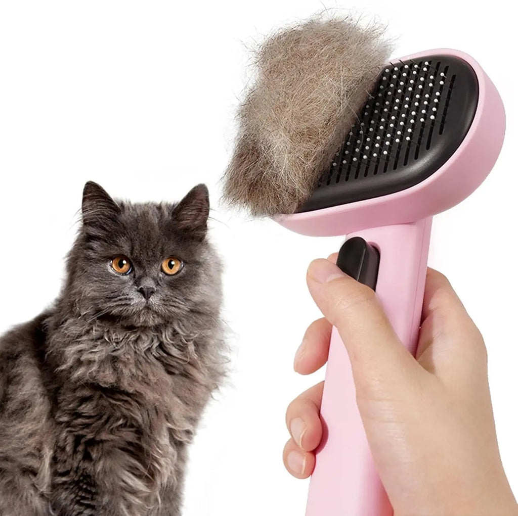 Self Cleaning Cat Brush for Shedding & Massage Short Long Hair Grooming