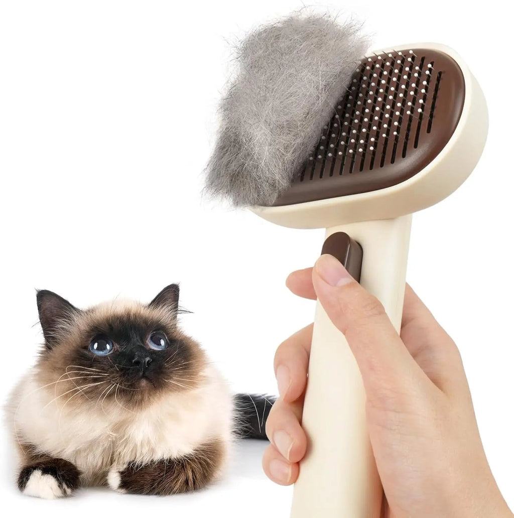 Self Cleaning Cat Brush for Shedding & Massage Short Long Hair Grooming