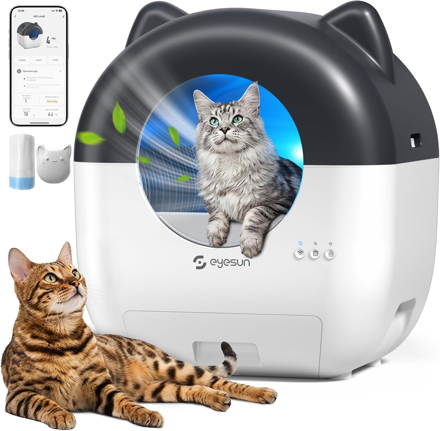 Self Cleaning Cat Litter Box 76L Smart App Control Quiet Multi-Cat