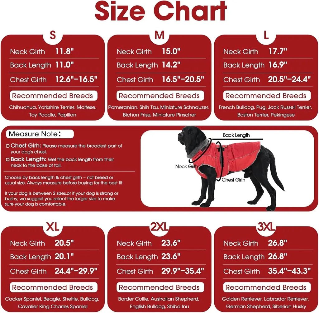 Warm Waterproof Dog Jacket Reflective Turtleneck Adjustable Coat XS–3XL