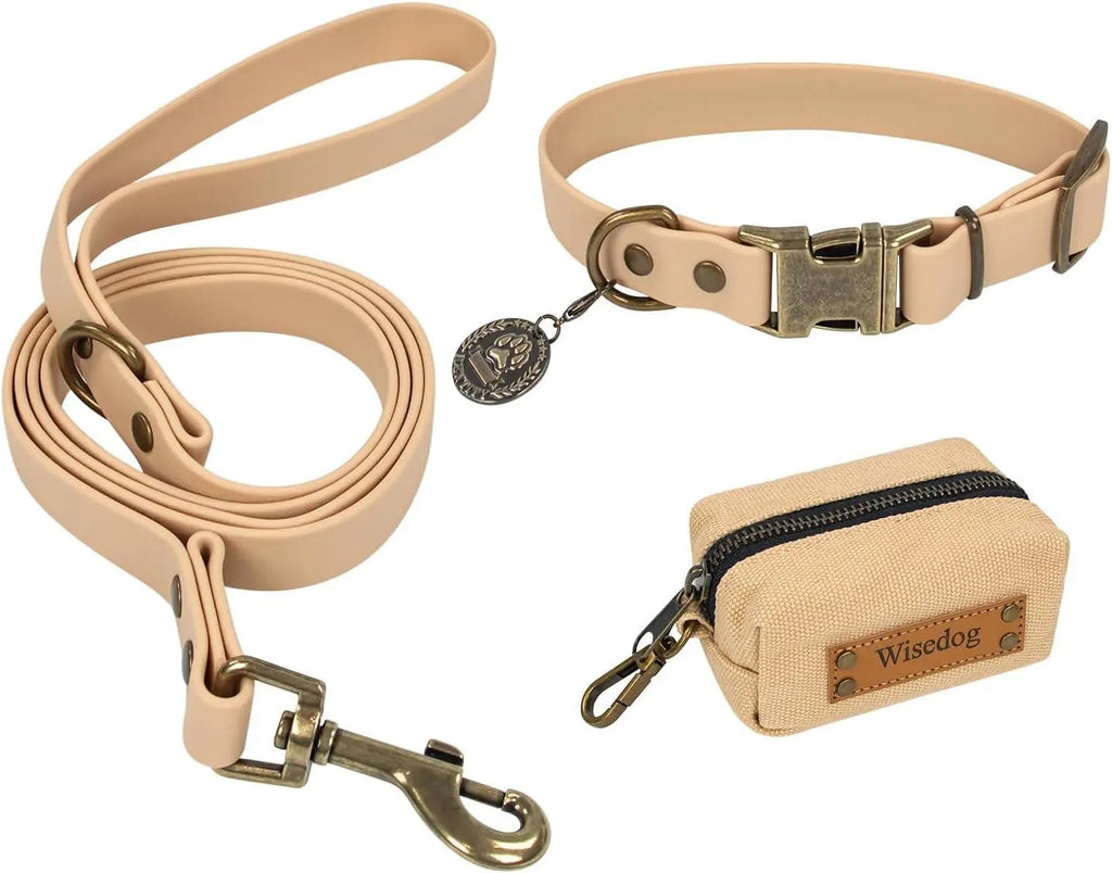 Waterproof Dog Collar & 4FT Leash Set Adjustable XS–XL with Poop Bag