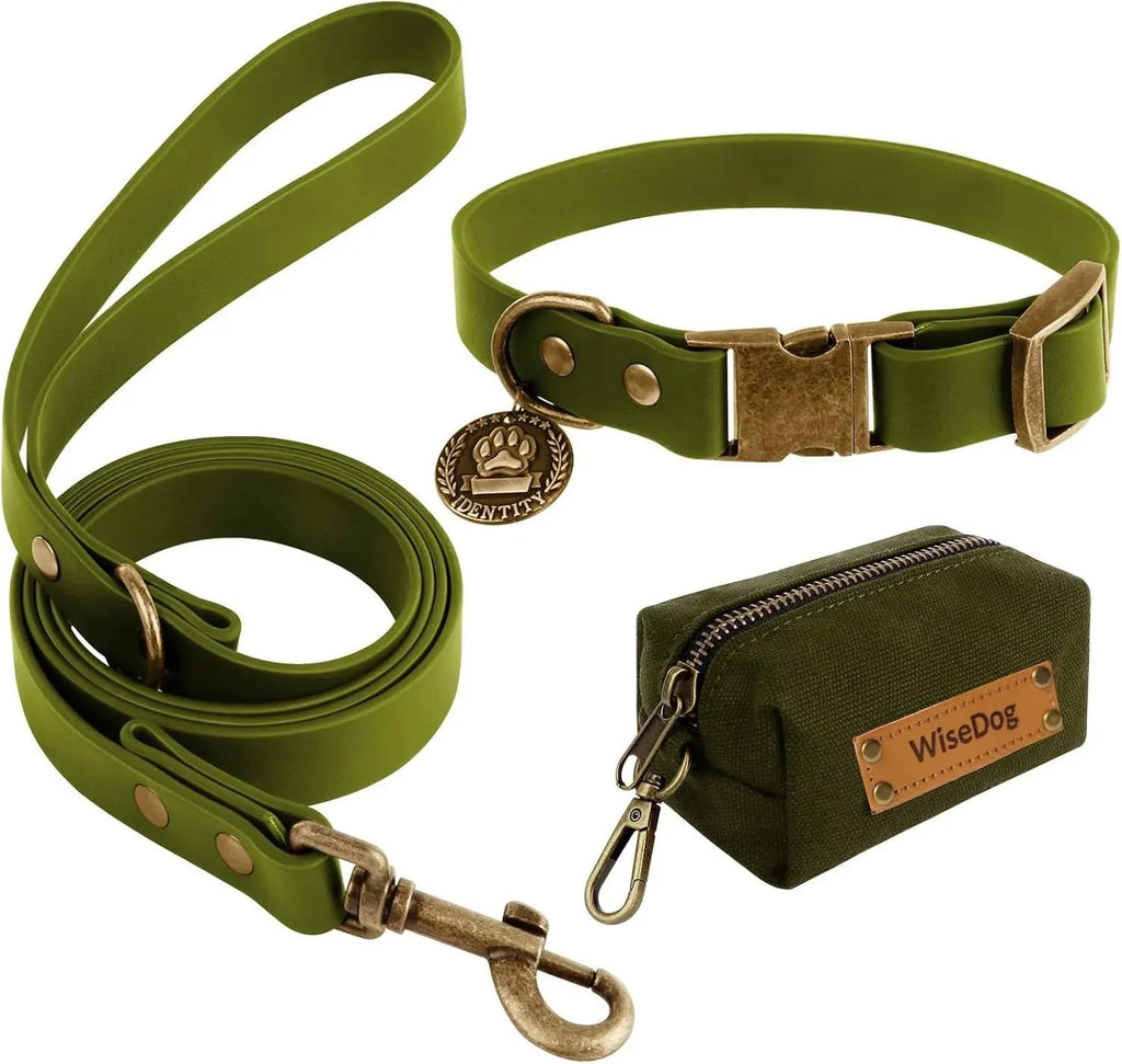 Waterproof Dog Collar & 4FT Leash Set Adjustable XS–XL with Poop Bag