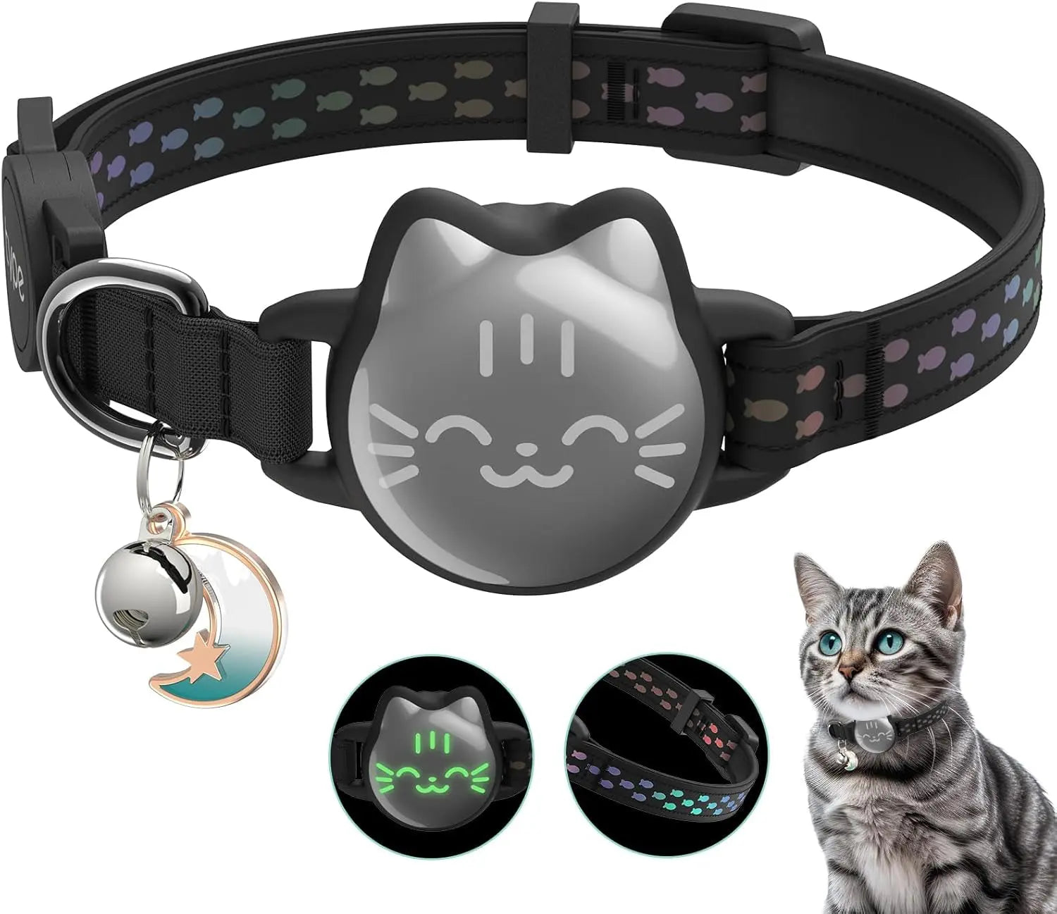 Waterproof Reflective AirTag Cat Collar, Breakaway Safety GPS Holder for Cats