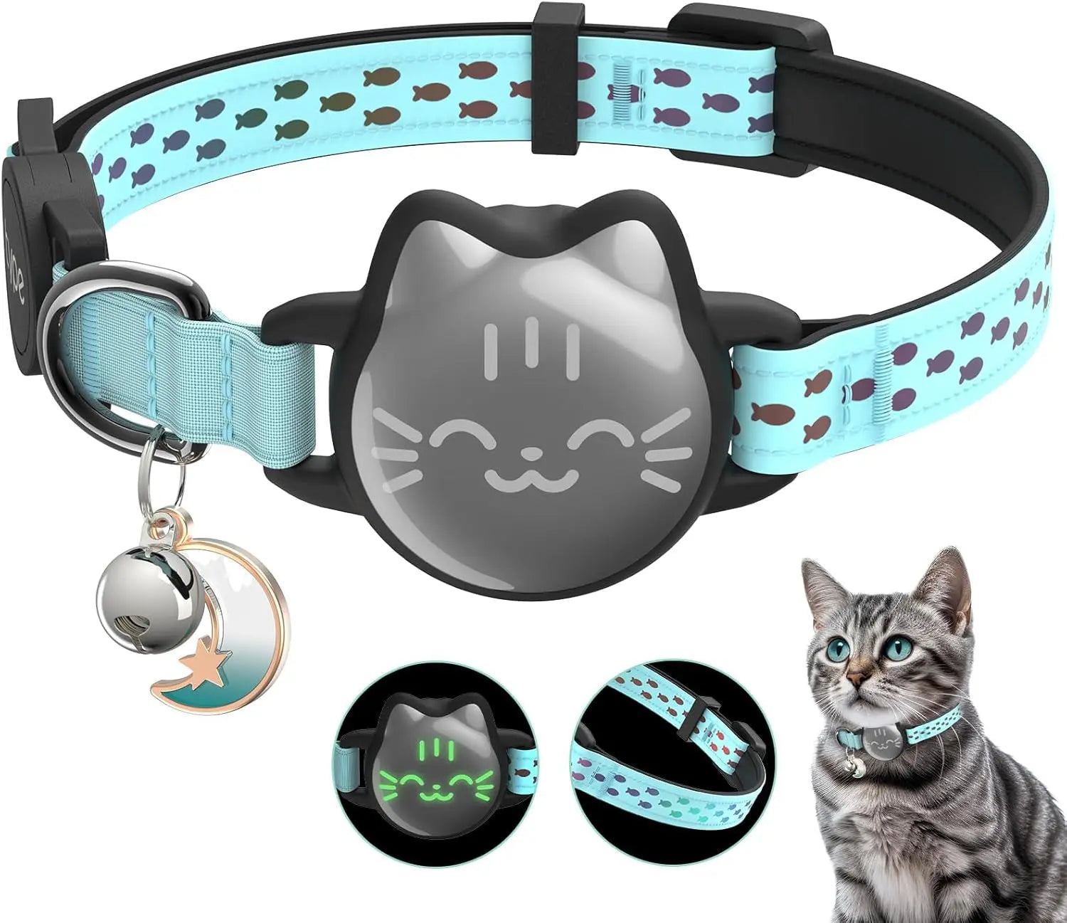 Waterproof Reflective AirTag Cat Collar, Breakaway Safety GPS Holder for Cats